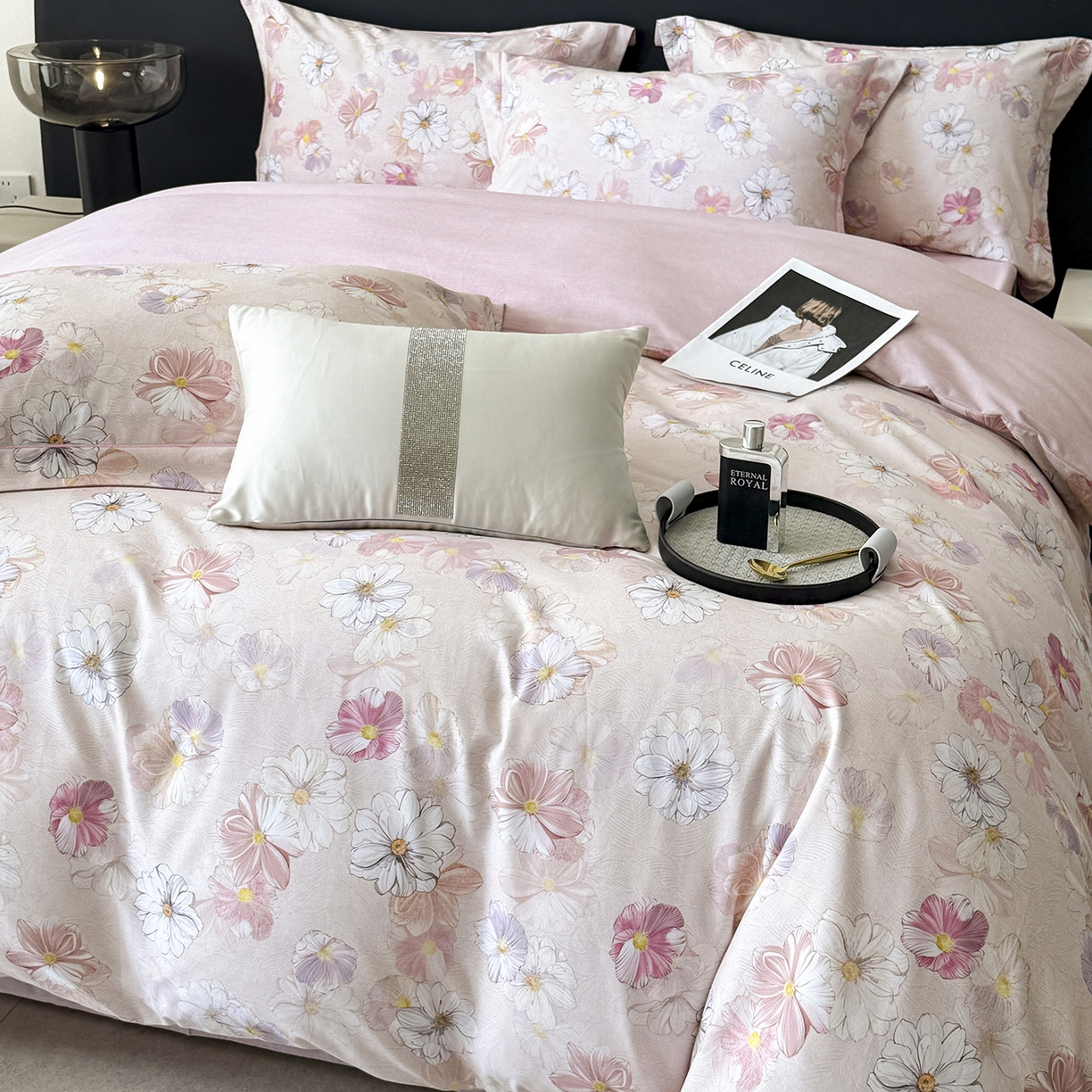 91家纺网 家纺一手货源 找家纺 梵克保罗 2025秋冬新款数码印花全棉磨毛单被套三件套四件套系列 双花飘香