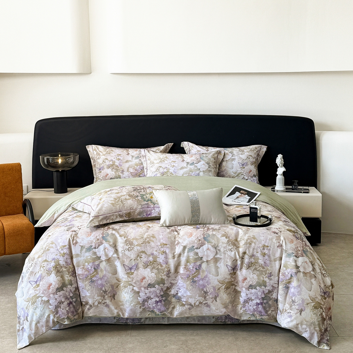 梵克保罗 2025秋冬新款数码印花全棉磨毛单被套三件套四件套系列 暮云-黄