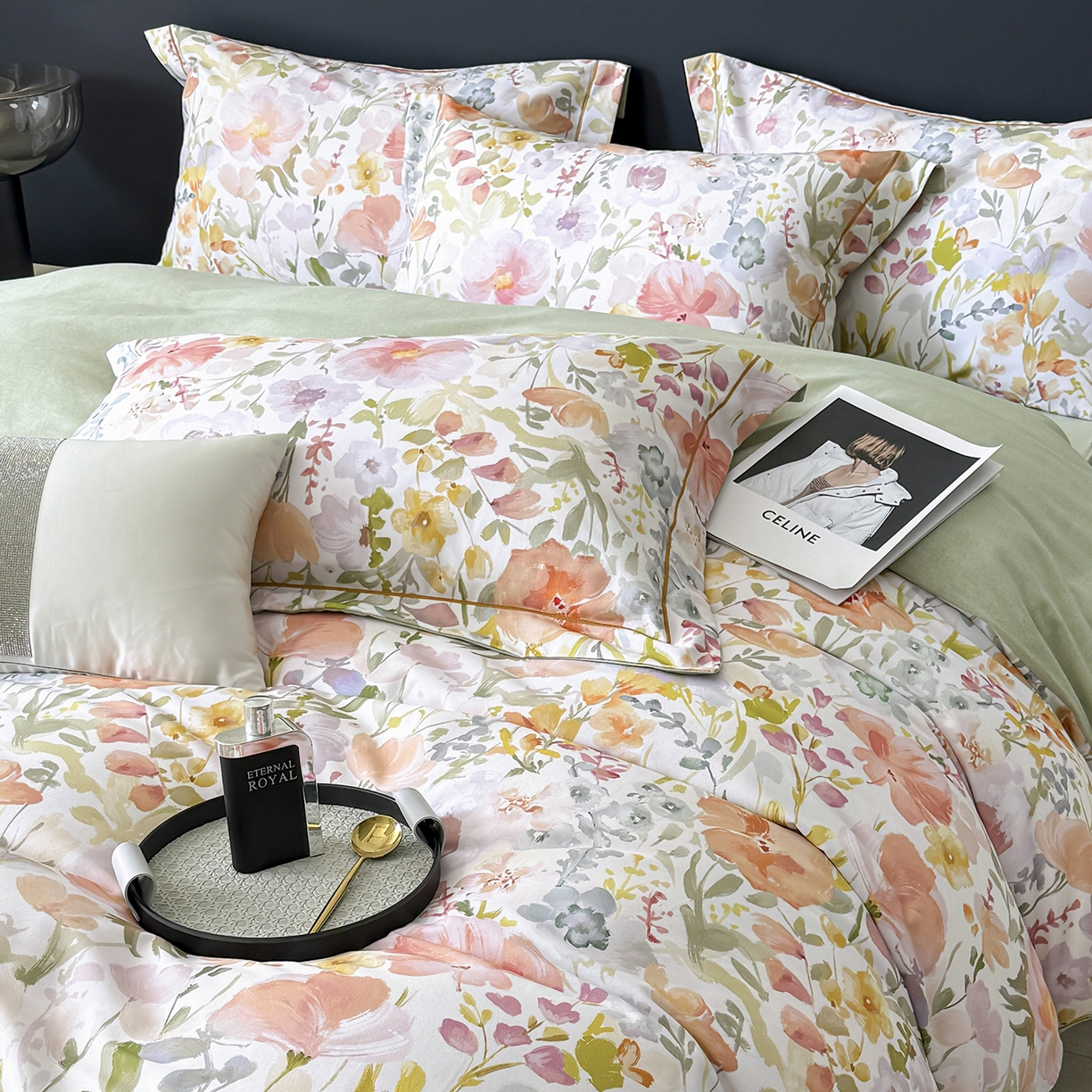 91家纺网 家纺一手货源 找家纺 梵克保罗 2025秋冬新款数码印花全棉磨毛单被套三件套四件套系列 春日油彩-米