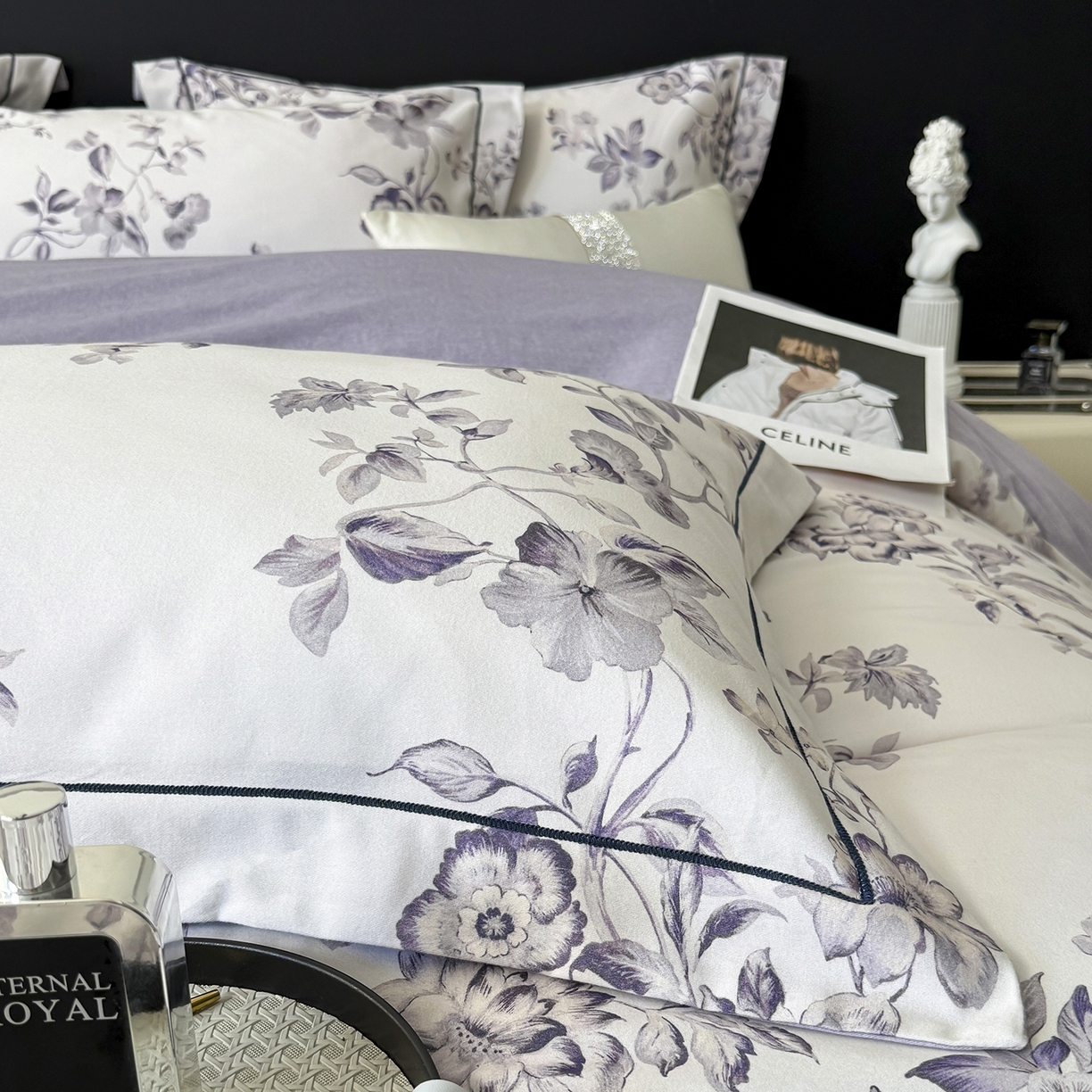 91家纺网 家纺一手货源 找家纺 梵克保罗 2025秋冬新款数码印花全棉磨毛单被套三件套四件套系列 薇宁-白