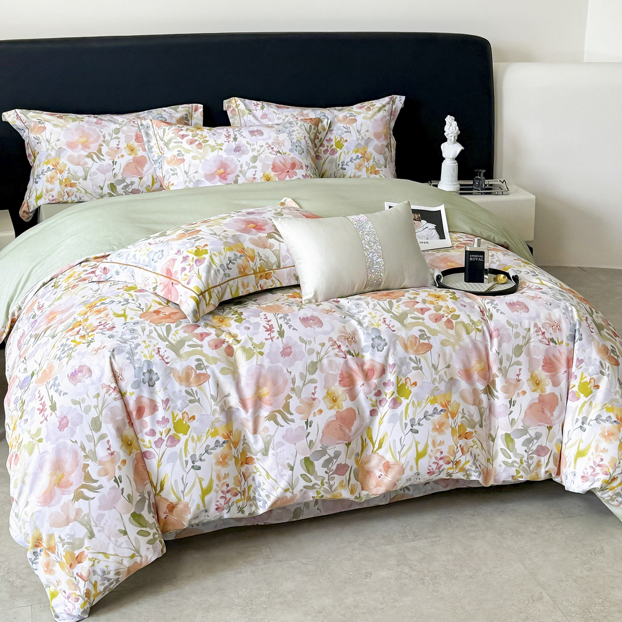 91家纺网 家纺一手货源 找家纺 梵克保罗 2025秋冬新款数码印花全棉磨毛单被套三件套四件套系列 春日油彩-米