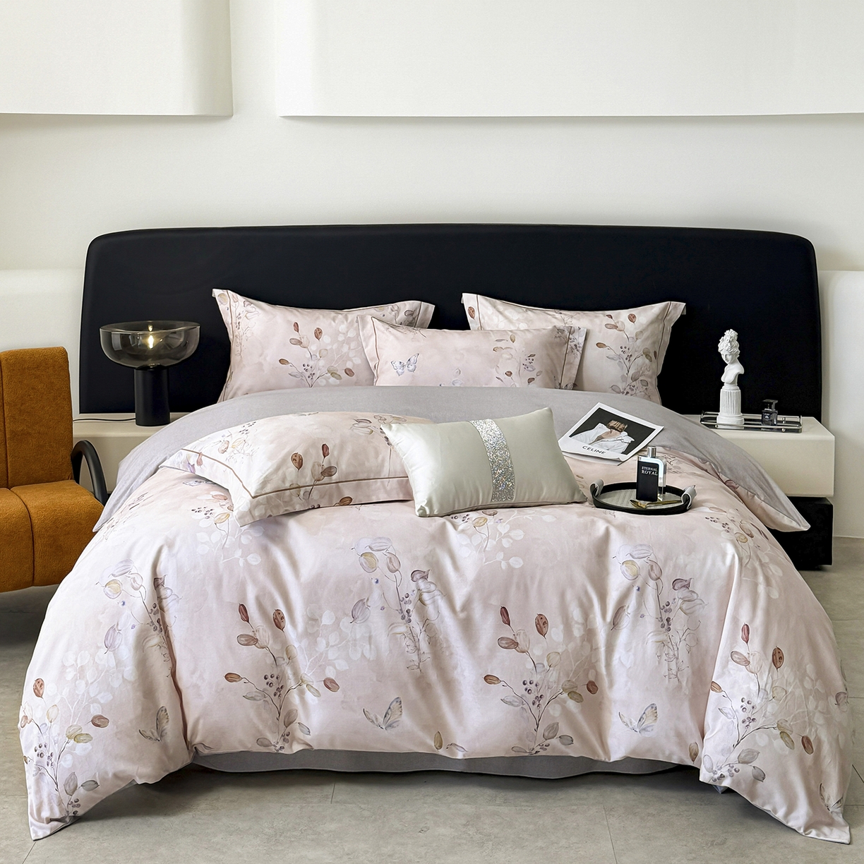 梵克保罗 2025秋冬新款数码印花全棉磨毛单被套三件套四件套系列 叶漫-粉