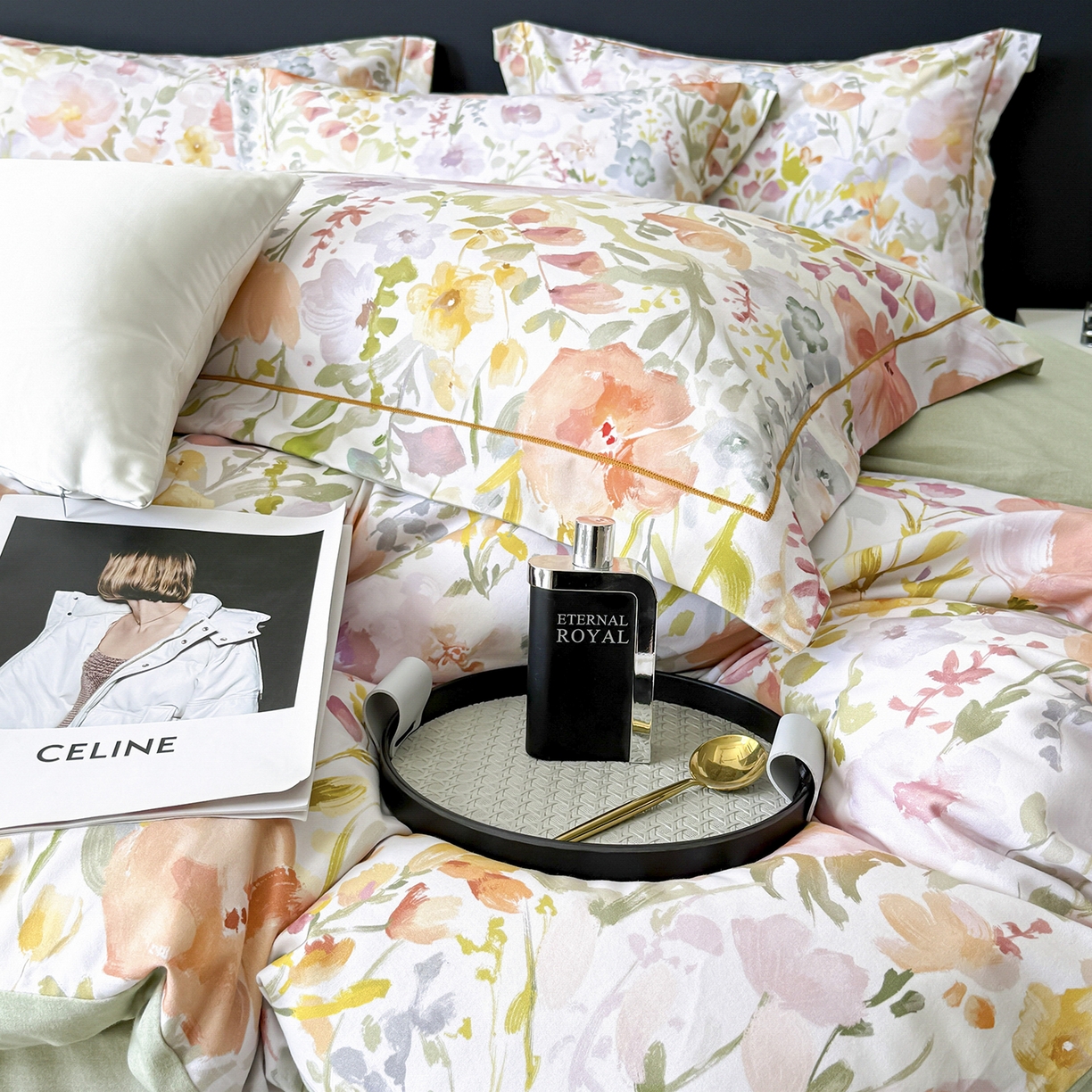 91家纺网 家纺一手货源 找家纺 梵克保罗 2025秋冬新款数码印花全棉磨毛单被套三件套四件套系列 春日油彩-米