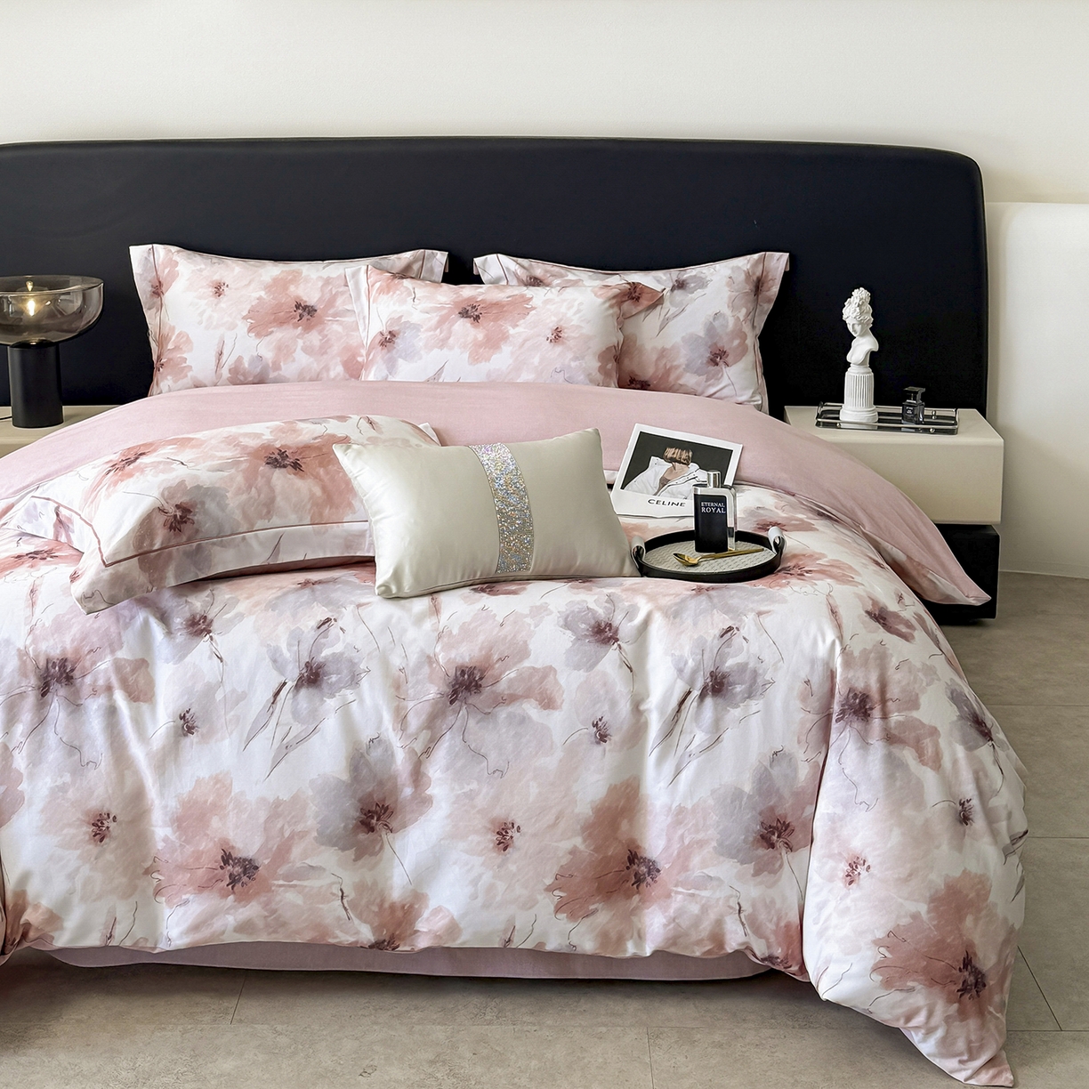 91家纺网 家纺一手货源 找家纺 梵克保罗 2025秋冬新款数码印花全棉磨毛单被套三件套四件套系列 梦萦-红