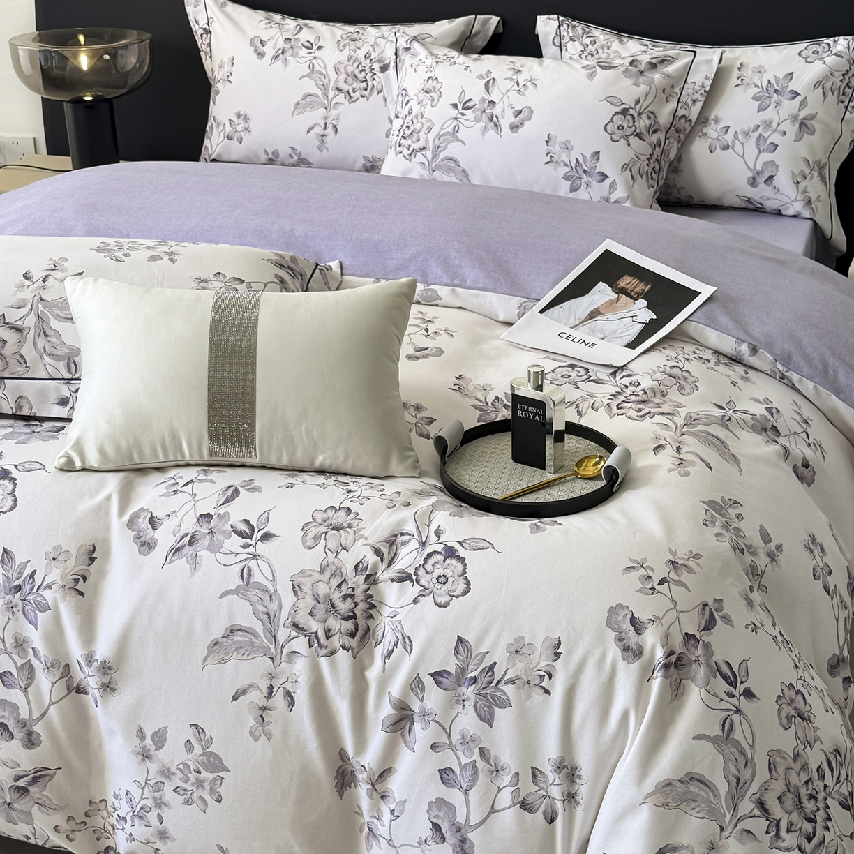 91家纺网 家纺一手货源 找家纺 梵克保罗 2025秋冬新款数码印花全棉磨毛单被套三件套四件套系列 薇宁-白