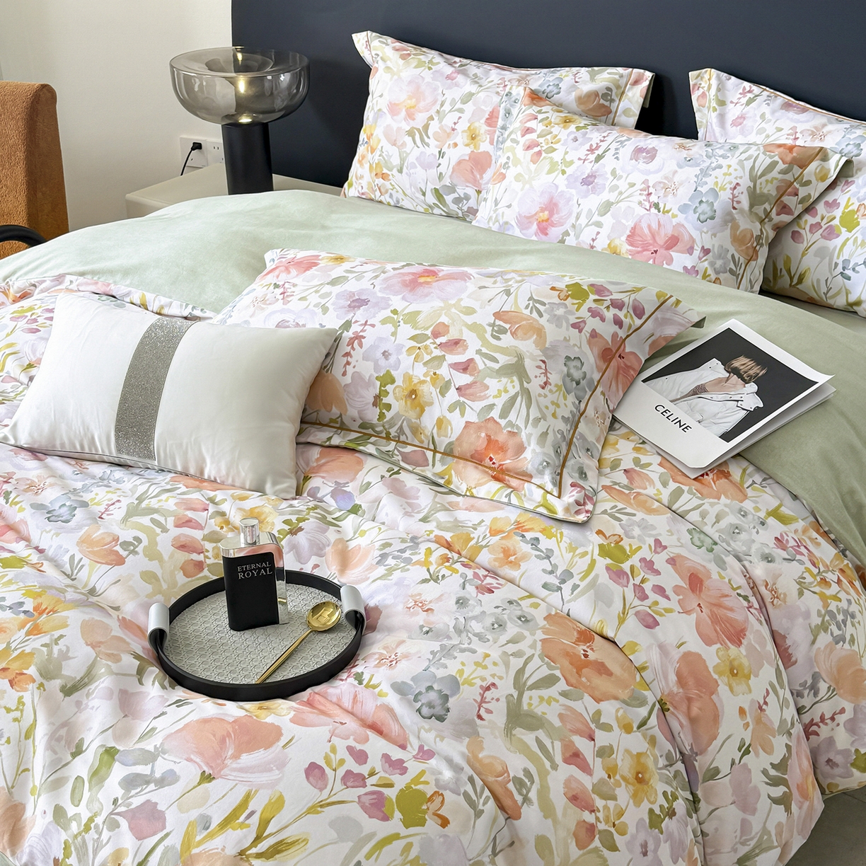 91家纺网 家纺一手货源 找家纺 梵克保罗 2025秋冬新款数码印花全棉磨毛单被套三件套四件套系列 春日油彩-米