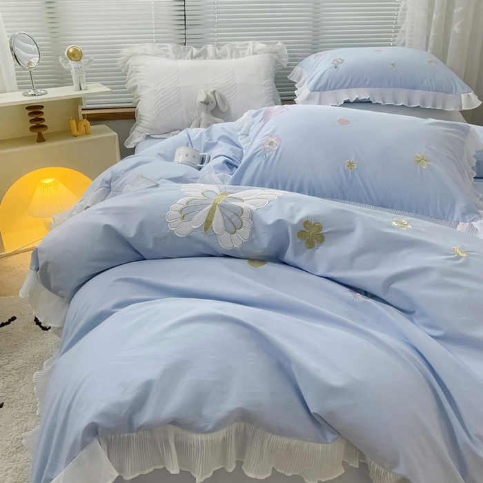 91家纺网 家纺一手货源 找家纺 梵克保罗 2025新款母婴级全棉水洗棉绣花四件套-蝴蝶夫人系列（棚拍图） 蝴蝶夫人-兰