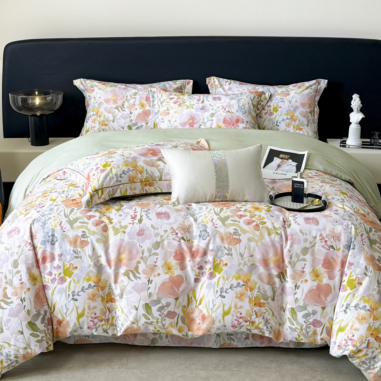 91家纺网 家纺一手货源 找家纺 梵克保罗 2025秋冬新款数码印花全棉磨毛单被套三件套四件套系列 春日油彩-米