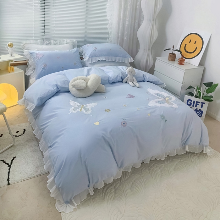 91家纺网 家纺一手货源 找家纺 梵克保罗 2025新款母婴级全棉水洗棉绣花四件套-蝴蝶夫人系列（棚拍图） 蝴蝶夫人-兰