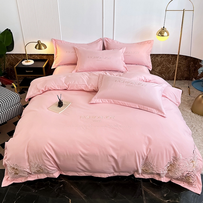 91家纺网 家纺一手货源 找家纺 梵克保罗 2025秋冬新款直播热卖长绒棉刺绣花边四件套-繁星系列 繁星-玫瑰粉