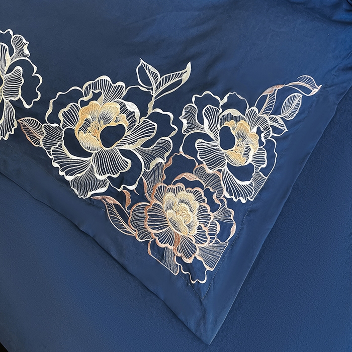 91家纺网 家纺一手货源 找家纺 梵克保罗 2025秋冬新款直播热卖长绒棉刺绣花边四件套-繁星系列 繁星-钻石蓝