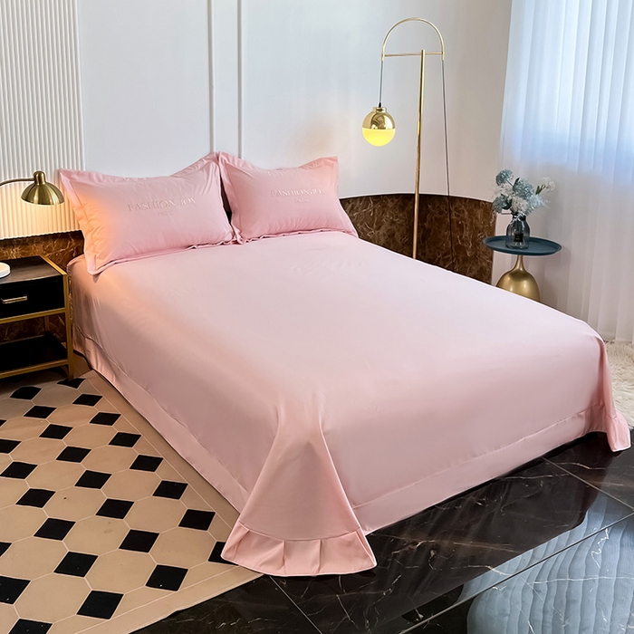 91家纺网 家纺一手货源 找家纺 梵克保罗 2025秋冬新款直播热卖长绒棉刺绣花边四件套-繁星系列 繁星-玫瑰粉