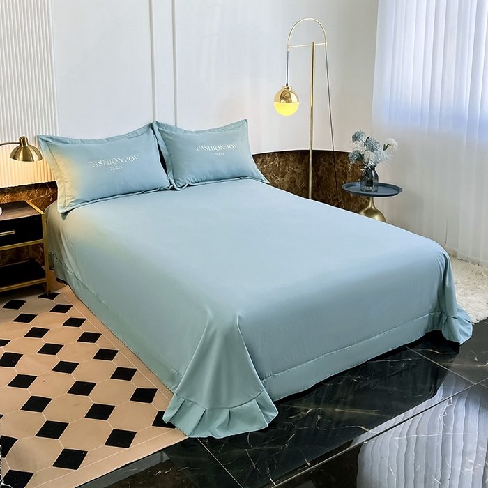 91家纺网 家纺一手货源 找家纺 梵克保罗 2025秋冬新款直播热卖长绒棉刺绣花边四件套-繁星系列 繁星-梵星绿