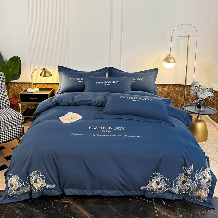 梵克保罗 2025秋冬新款直播热卖长绒棉刺绣花边四件套-繁星系列 繁星-钻石蓝