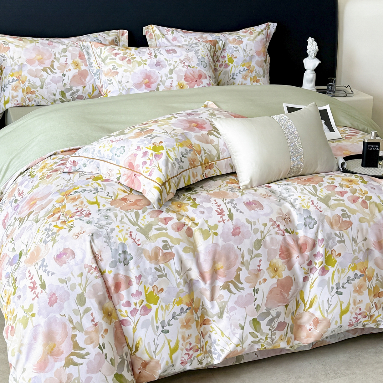 91家纺网 家纺一手货源 找家纺 梵克保罗 2025秋冬新款数码印花全棉磨毛单被套三件套四件套系列 春日油彩-米