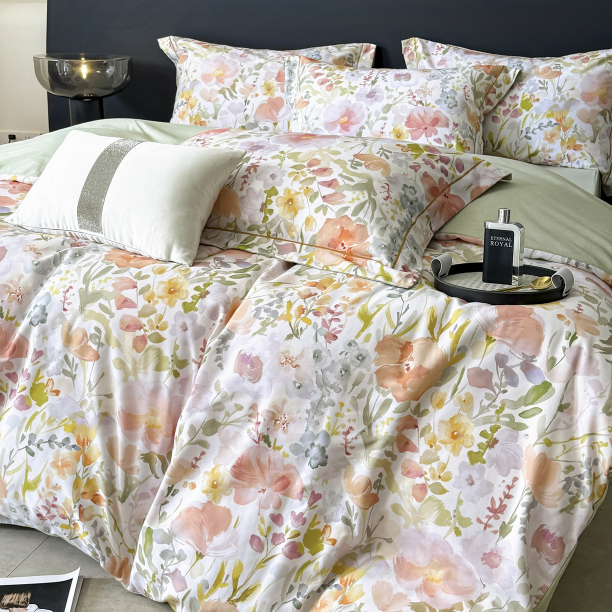 91家纺网 家纺一手货源 找家纺 梵克保罗 2025秋冬新款数码印花全棉磨毛单被套三件套四件套系列 春日油彩-米