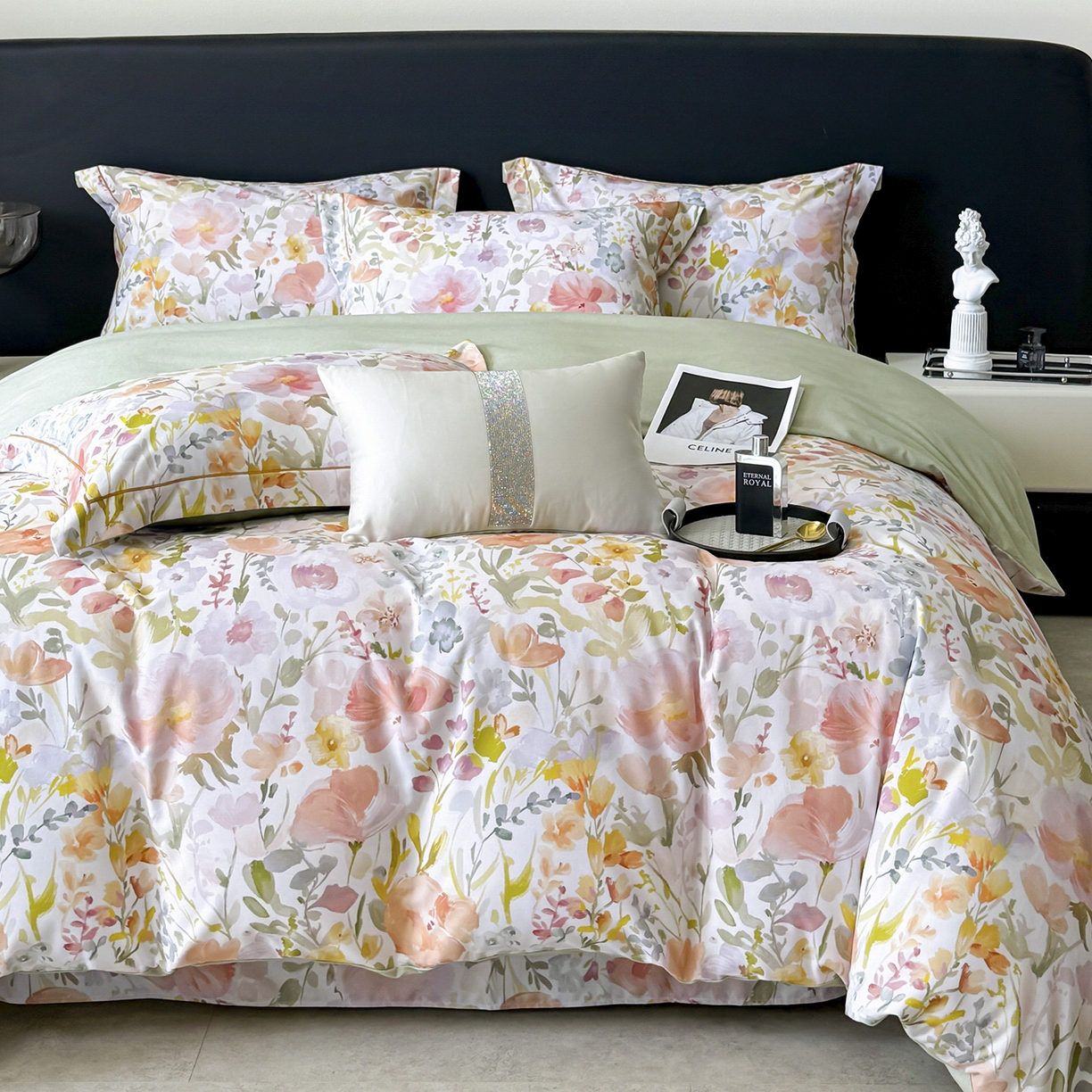 91家纺网 家纺一手货源 找家纺 梵克保罗 2025秋冬新款数码印花全棉磨毛单被套三件套四件套系列 春日油彩-米