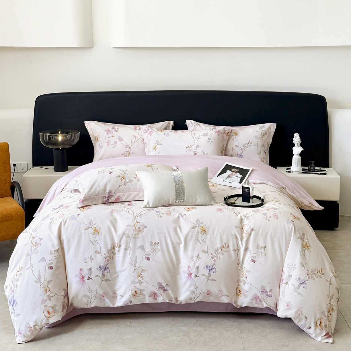 梵克保罗 2025秋冬新款数码印花全棉磨毛单被套三件套四件套系列 美兮浅香-粉