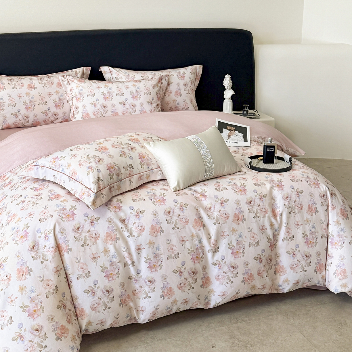 91家纺网 家纺一手货源 找家纺 梵克保罗 2025秋冬新款数码印花全棉磨毛单被套三件套四件套系列 花屿间-粉