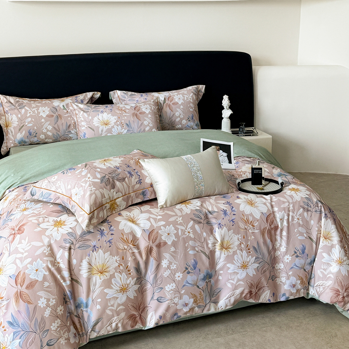 91家纺网 家纺一手货源 找家纺 梵克保罗 2025秋冬新款数码印花全棉磨毛单被套三件套四件套系列 亭语花间