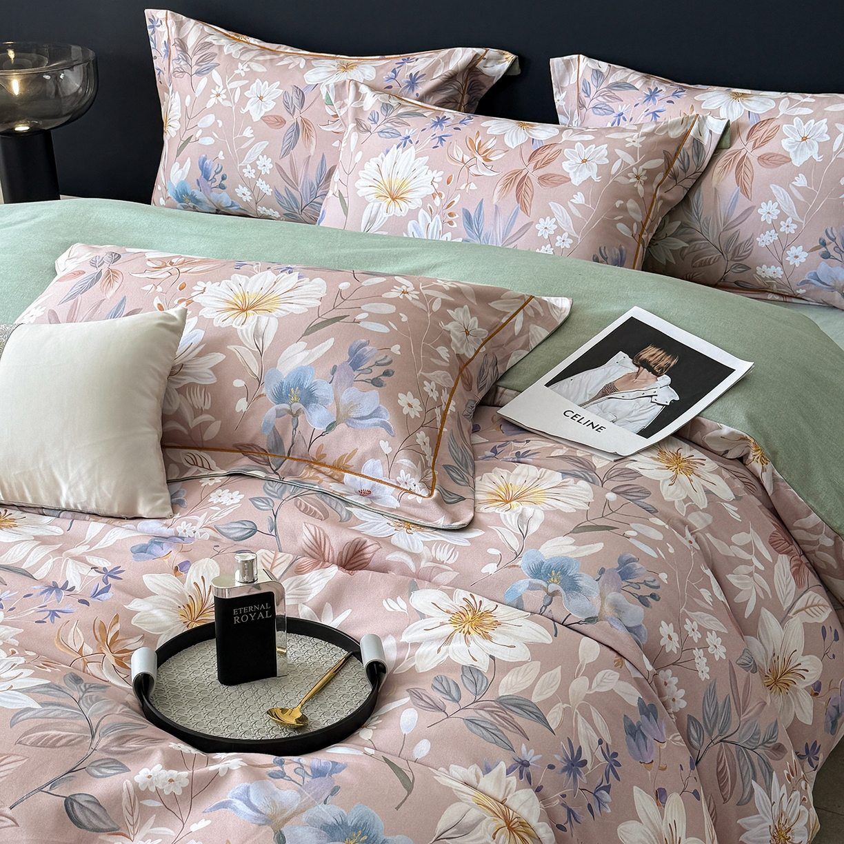 91家纺网 家纺一手货源 找家纺 梵克保罗 2025秋冬新款数码印花全棉磨毛单被套三件套四件套系列 亭语花间