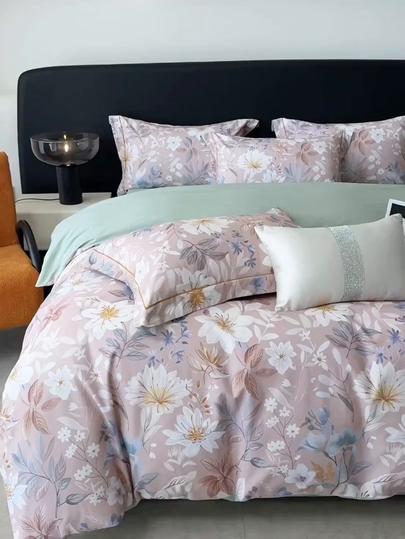 91家纺网 家纺一手货源 找家纺 梵克保罗 2025秋冬新款数码印花全棉磨毛单被套三件套四件套系列 亭语花间