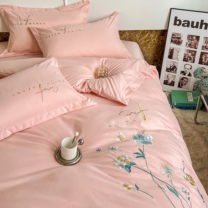 91家纺网 家纺一手货源 找家纺 梵克保罗 2025秋冬新品直播热卖长绒棉刺绣花边四件套-烟雨花都 烟雨花都-玫瑰粉