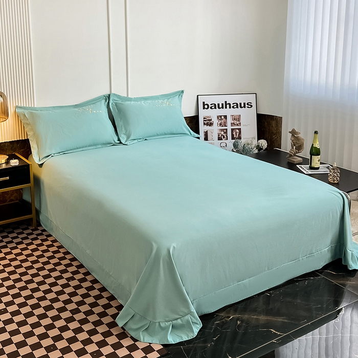 91家纺网 家纺一手货源 找家纺 梵克保罗 2025秋冬新品直播热卖长绒棉刺绣花边四件套-烟雨花都 烟雨花都-梵星绿