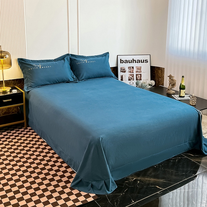 91家纺网 家纺一手货源 找家纺 梵克保罗 2025秋冬新品直播热卖长绒棉刺绣花边四件套-烟雨花都 烟雨花都-钻石蓝