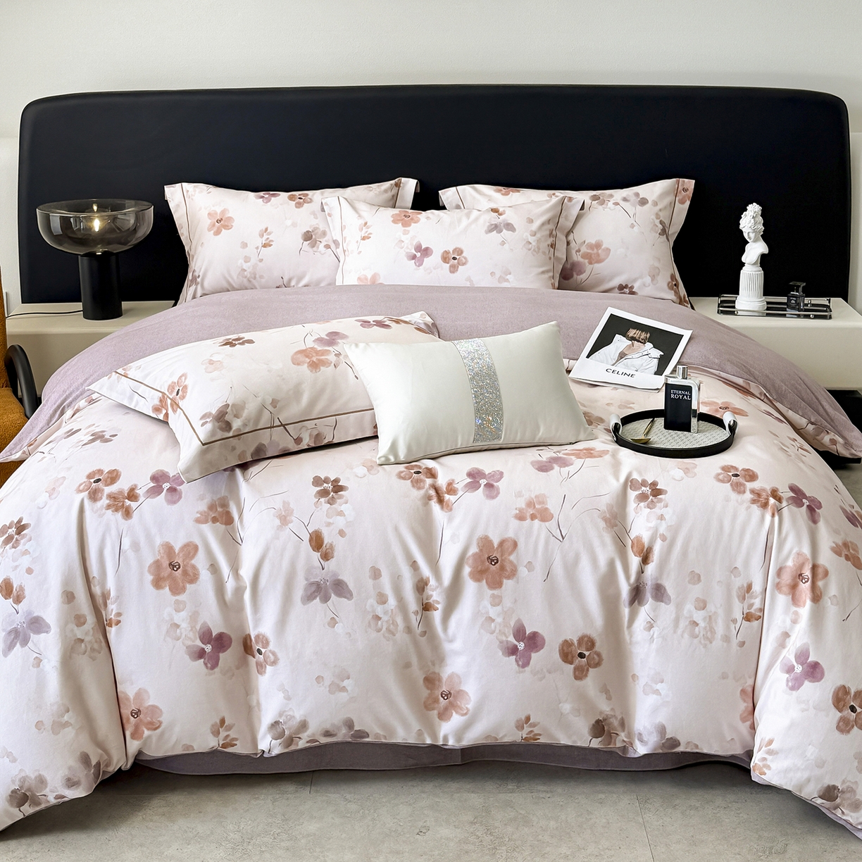 91家纺网 家纺一手货源 找家纺 梵克保罗 2025秋冬新款数码印花全棉磨毛单被套三件套四件套系列 惊鸿-粉