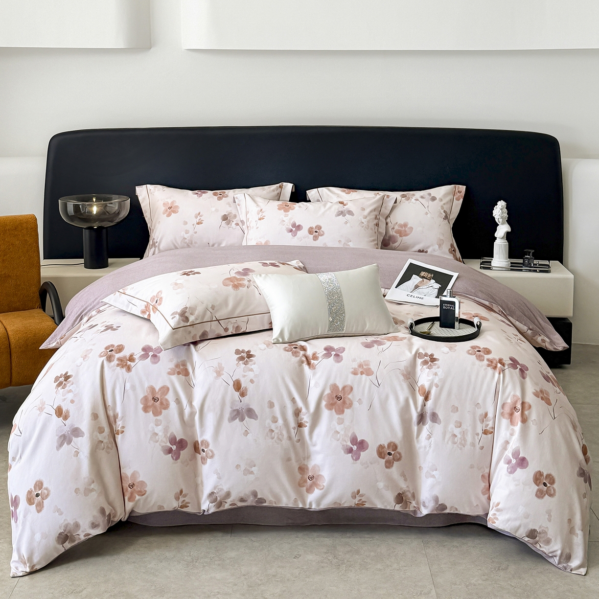 梵克保罗 2025秋冬新款数码印花全棉磨毛单被套三件套四件套系列 惊鸿-粉