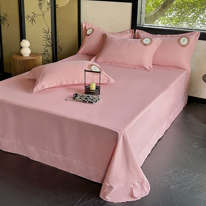 91家纺网 家纺一手货源 找家纺 梵克保罗 2025秋冬新款加厚肌理纹碳素磨毛刺绣贴布绣花边新中式四件套-奢香夫人 粉色