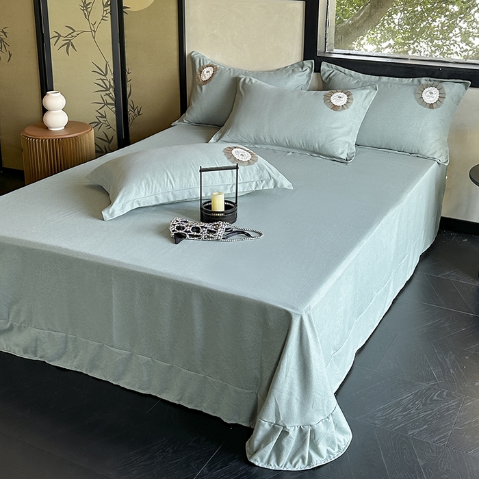 91家纺网 家纺一手货源 找家纺 梵克保罗 2025秋冬新款加厚肌理纹碳素磨毛刺绣贴布绣花边新中式四件套-奢香夫人 绿色