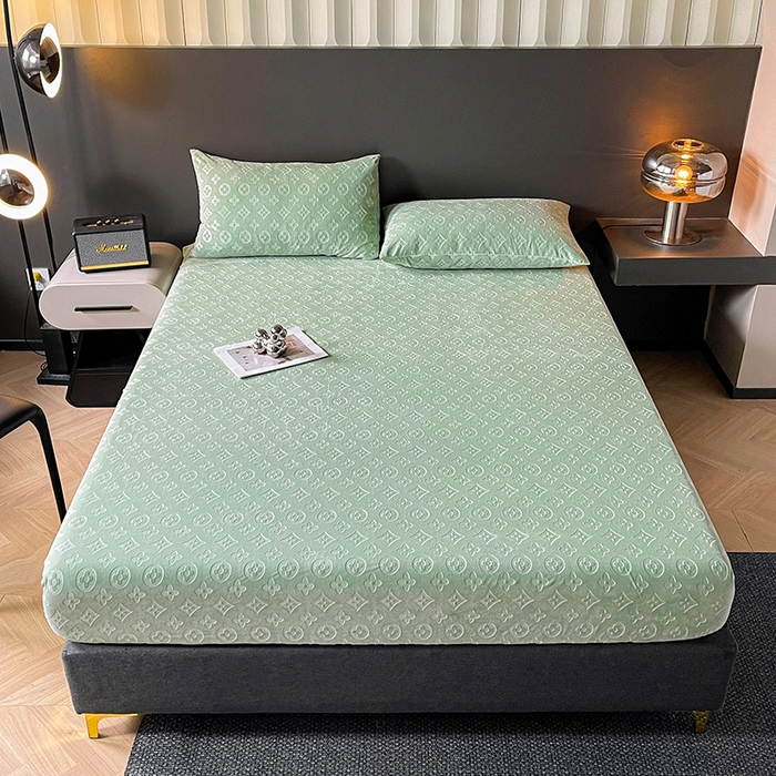 91家纺网 家纺一手货源 找家纺 曼陀罗 2025秋冬新款牛奶绒纯色单床笠 床笠单件-爱乐维 爱乐维-湖绿