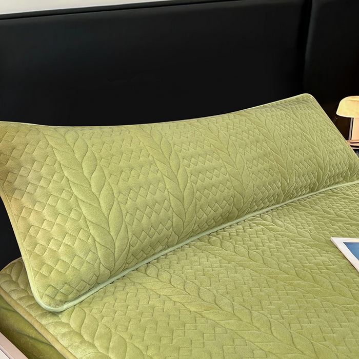 梦舒羽 2025新款牛奶绒夹棉枕套情侣双人加长枕芯套枕头套-轻奢 轻奢包边款-果绿