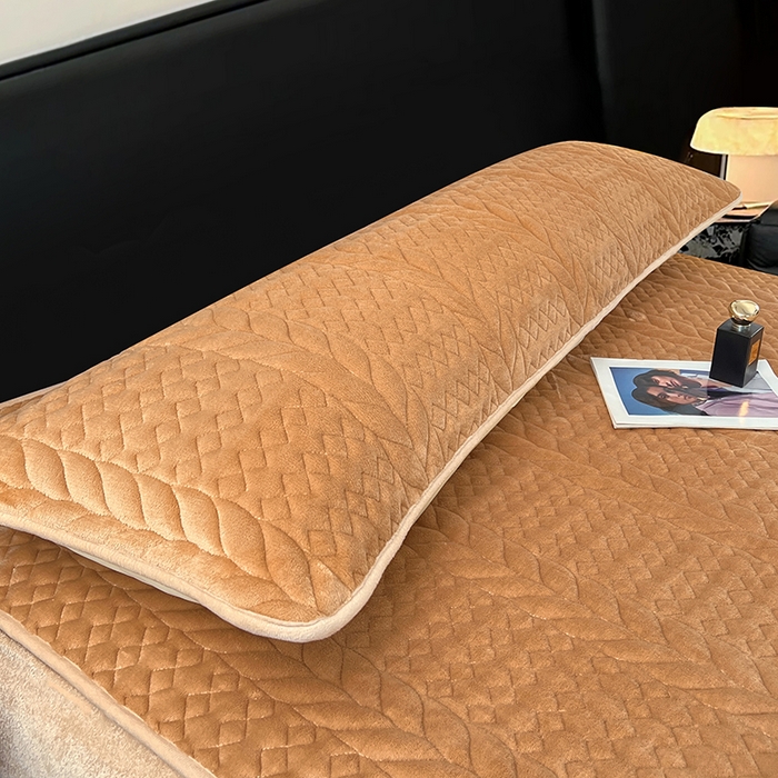 91家纺网 家纺一手货源 找家纺 梦舒羽 2025新款牛奶绒夹棉枕套情侣双人加长枕芯套枕头套-轻奢 轻奢包边款-奶茶咖