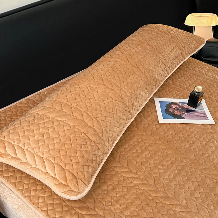 91家纺网 家纺一手货源 找家纺 梦舒羽 2025新款牛奶绒夹棉枕套情侣双人加长枕芯套枕头套-轻奢 轻奢包边款-奶茶咖