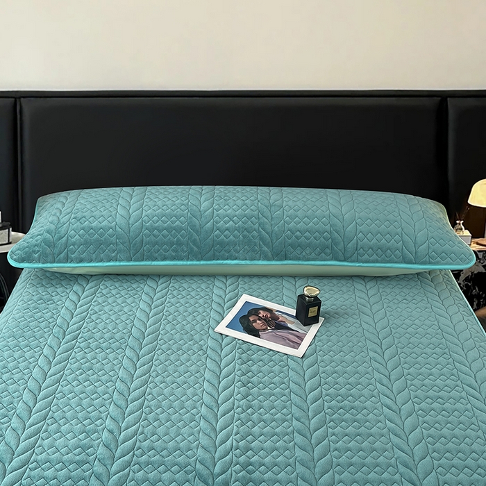 91家纺网 家纺一手货源 找家纺 梦舒羽 2025新款牛奶绒夹棉枕套情侣双人加长枕芯套枕头套-轻奢 轻奢包边款-浅水兰