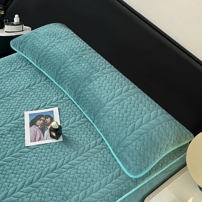 91家纺网 家纺一手货源 找家纺 梦舒羽 2025新款牛奶绒夹棉枕套情侣双人加长枕芯套枕头套-轻奢 轻奢包边款-浅水兰