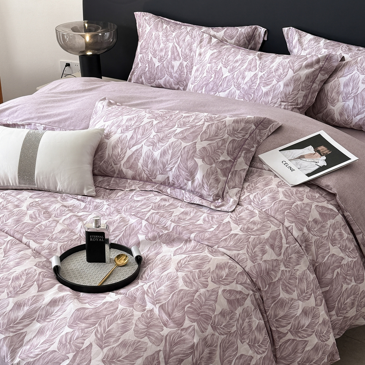 91家纺网 家纺一手货源 找家纺 梵克保罗 2025秋冬新款数码印花全棉磨毛单被套三件套四件套系列 如伊-咖