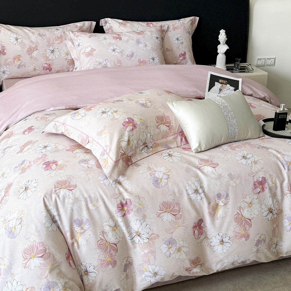 91家纺网 家纺一手货源 找家纺 梵克保罗 2025秋冬新款数码印花全棉磨毛单被套三件套四件套系列 双花飘香