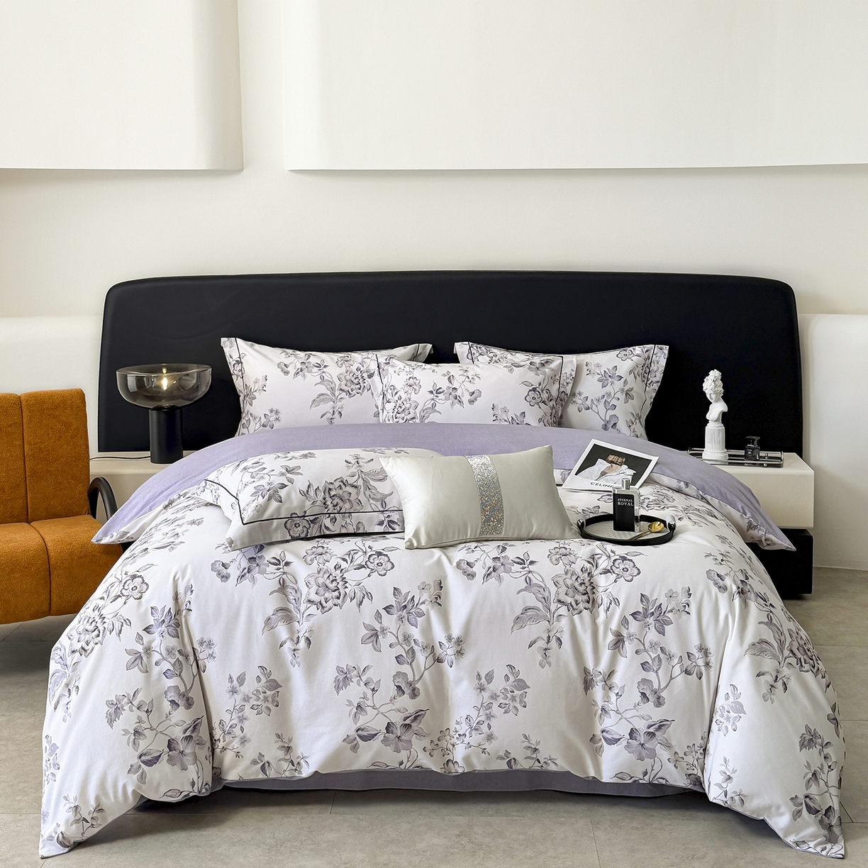 梵克保罗 2025秋冬新款数码印花全棉磨毛单被套三件套四件套系列 薇宁-白