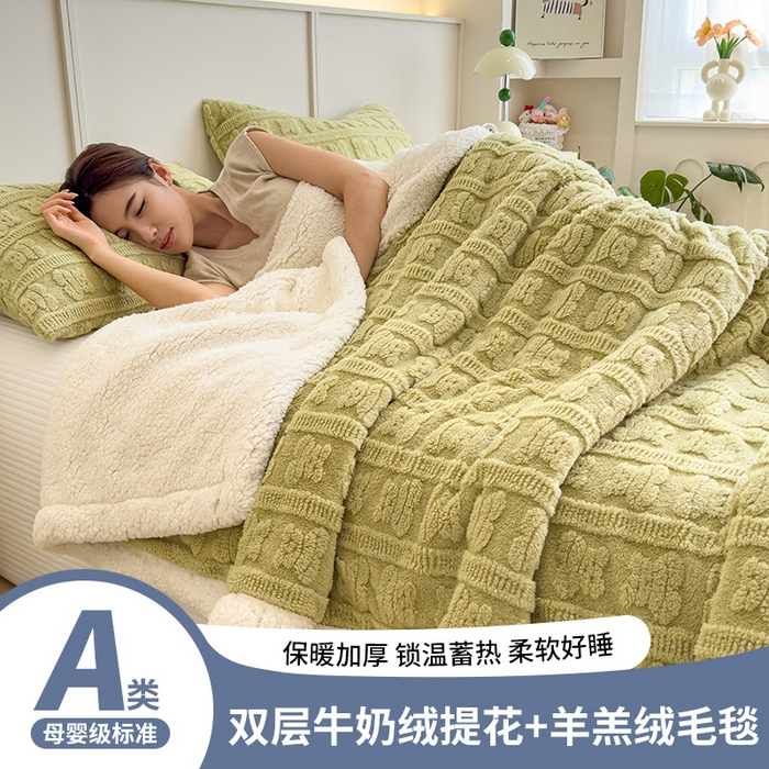 91家纺网 家纺一手货源 找家纺 （总）源舍家纺 2025新款A类加厚双层牛奶绒提花羊羔绒多功能毛毯