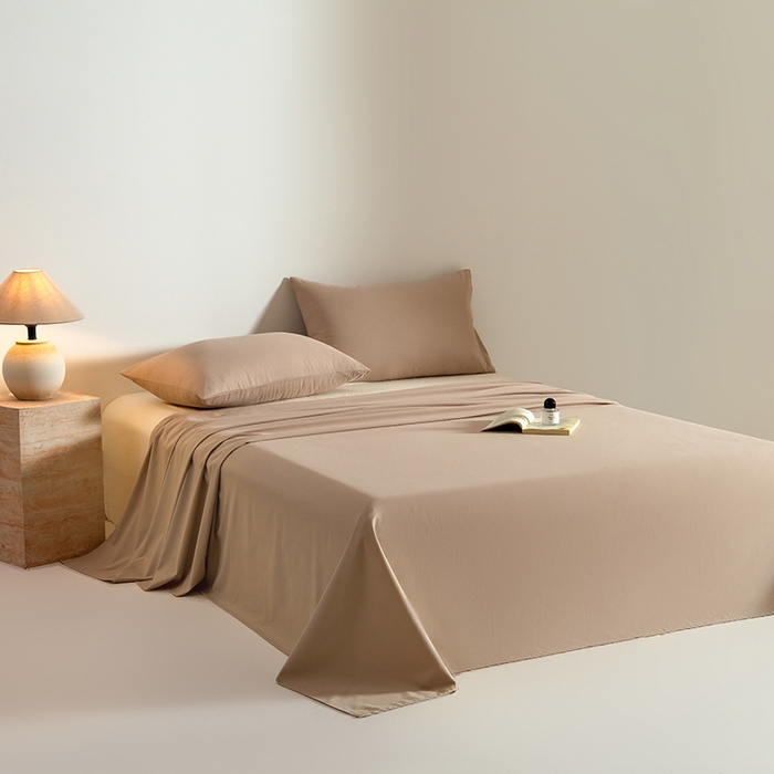 91家纺网 家纺一手货源 找家纺 Mr.pig猪先生水洗棉 2025新款A类50支双股全棉纯棉贡缎磨毛单床单 奶茶香槟