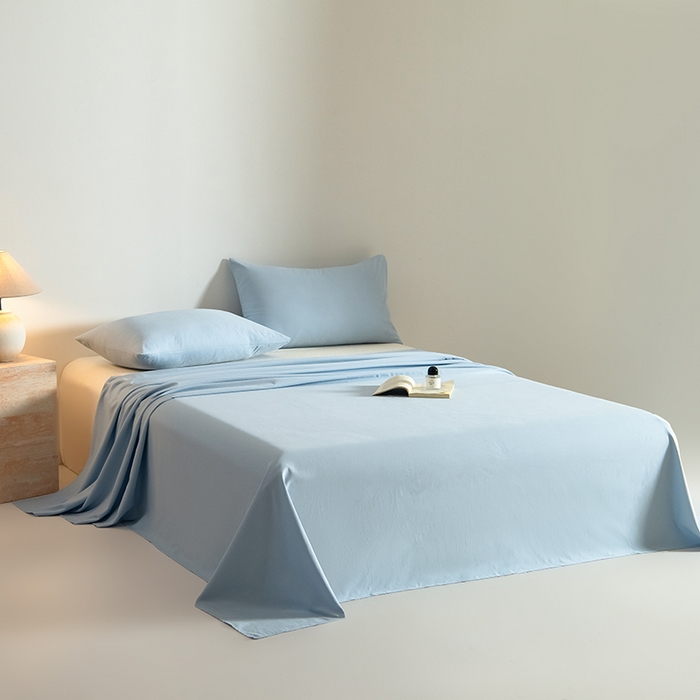 91家纺网 家纺一手货源 找家纺 Mr.pig猪先生水洗棉 2025新款A类50支双股全棉纯棉贡缎磨毛单床单 挪威蓝