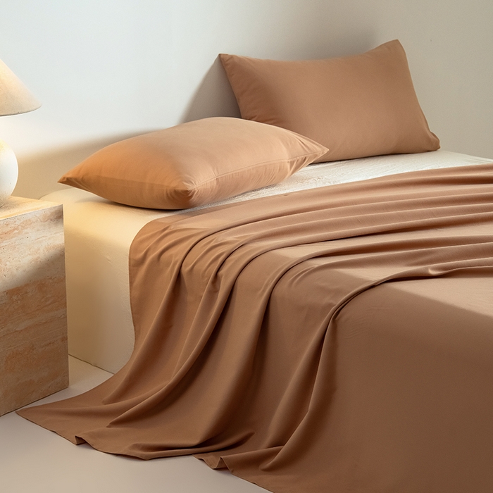 Mr.pig猪先生水洗棉 2025新款A类50支双股全棉纯棉贡缎磨毛单床单 太妃棕