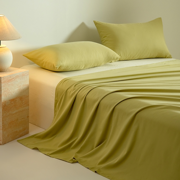 Mr.pig猪先生水洗棉 2025新款A类50支双股全棉纯棉贡缎磨毛单床单 莫兰绿