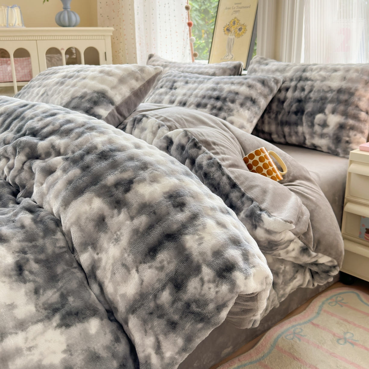 德比尔斯 2025新款泡泡牛奶绒四件套 炫彩泡泡灰