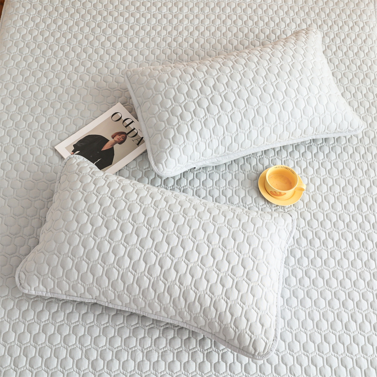 91家纺网 家纺一手货源 找家纺 恒爱家纺 2025新款全棉绗绣单品床笠 梧桐灰