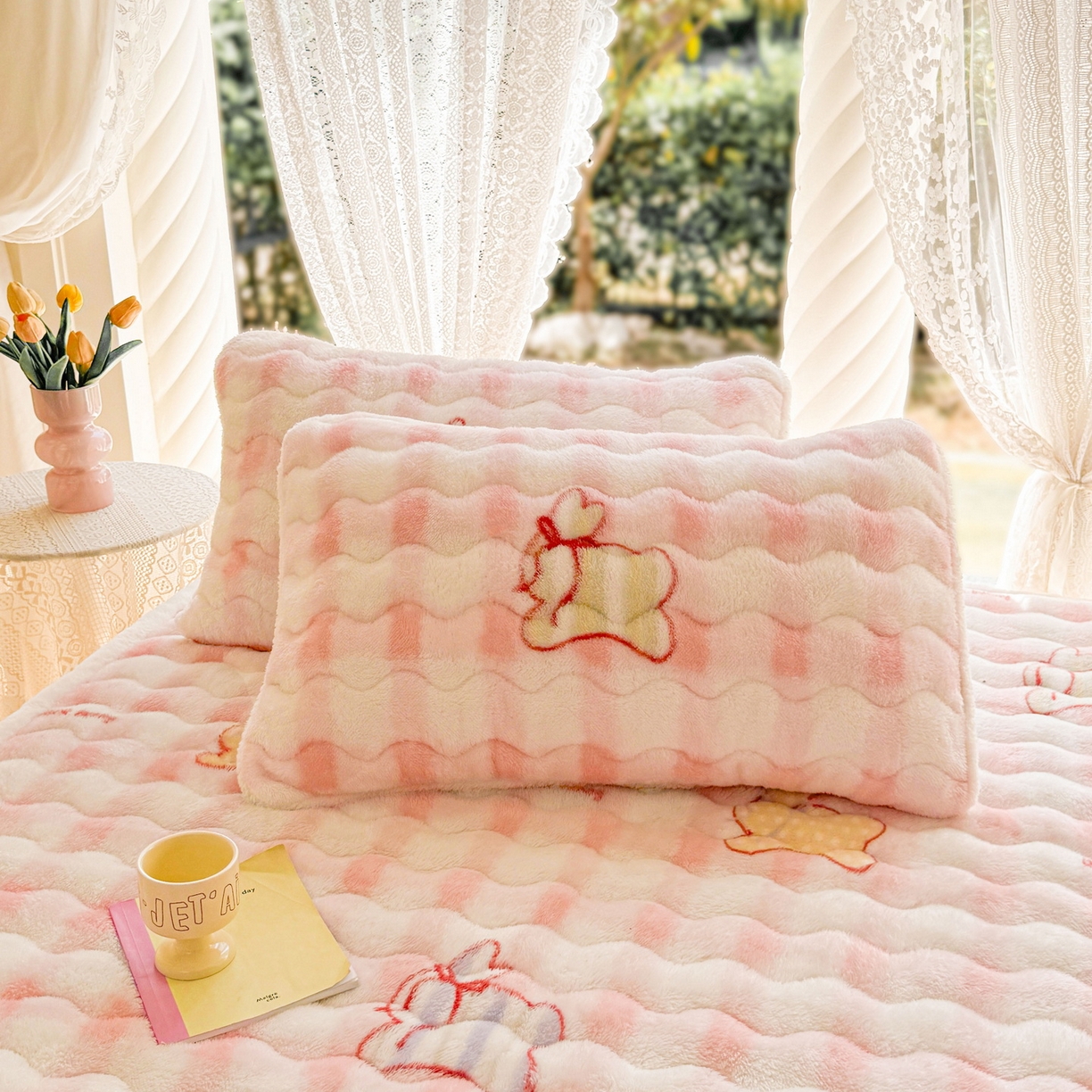 LIFE.丽芙 2025秋冬新款A类北极绒保暖加厚夹棉枕套 意趣-粉